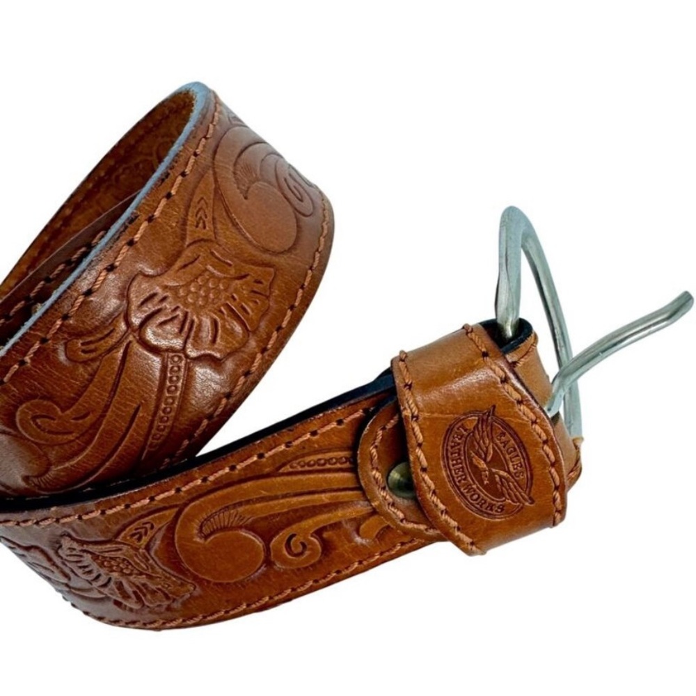 Eagles Leather Works Vintage Hand Tooled Leather Belt Brown Size S/M